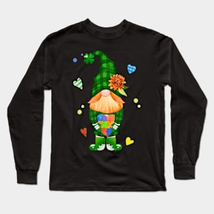 Gnome Hugging Heart Autism St Patrick's Day Long Sleeve T-Shirt